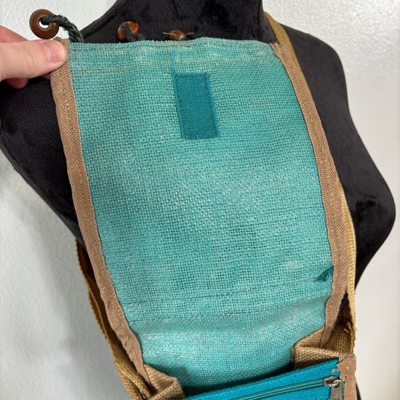 Boho Western Beaded Seashell Burlap Jute Mini Crossbody Bag - Picture 5 of 8